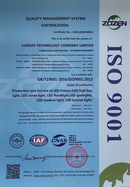 Cina Luxsun lighting Co.,Ltd Sertifikasi