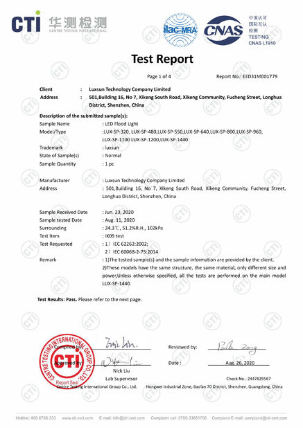 Cina Luxsun lighting Co.,Ltd Sertifikasi